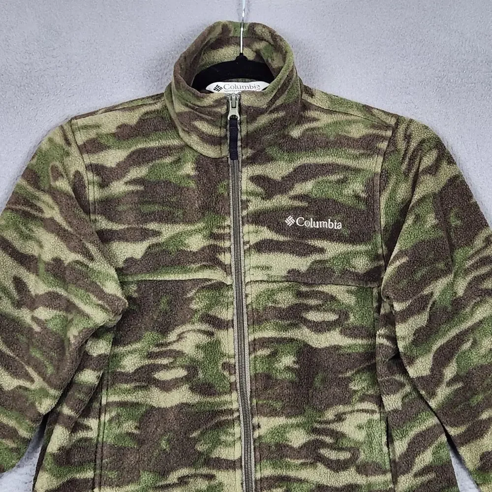 Columbia Jacket Youth 10/12 Green Camo Fleece Full Zip Outdoors Hunting Warm